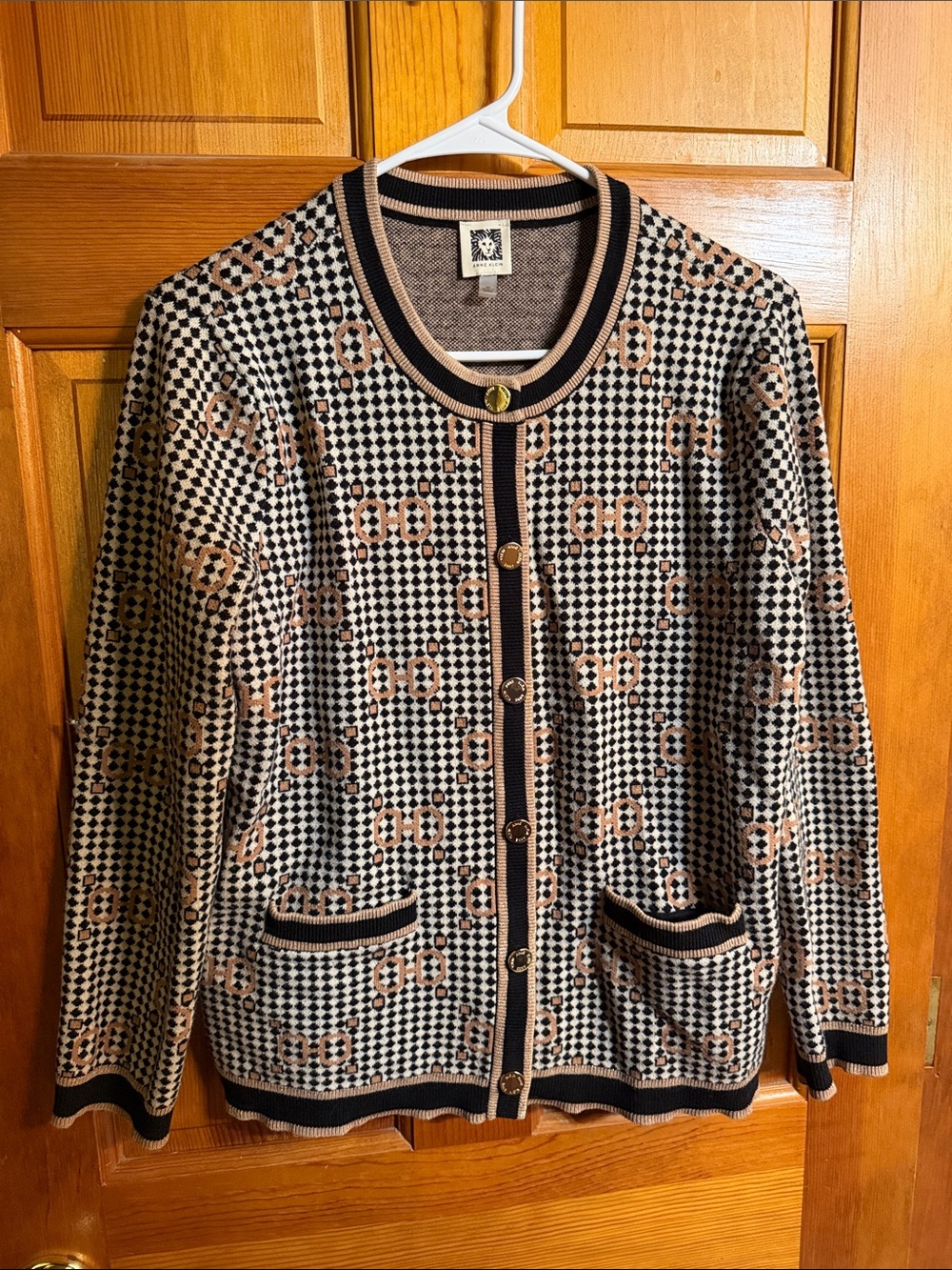 Anne Klein Black and Tan Patterned Knit Blazer